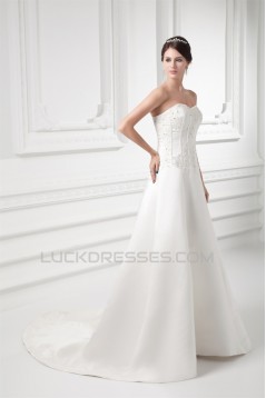 Sleeveless Satin Sweetheart A-Line Sweet Lace Wedding Dresses 2031163