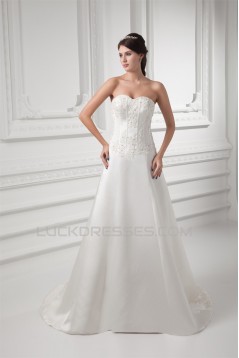 Sleeveless Satin Sweetheart A-Line Sweet Lace Wedding Dresses 2031163