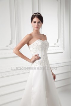 Sleeveless Satin Sweetheart A-Line Sweet Lace Wedding Dresses 2031163