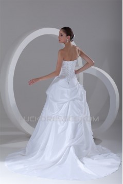 Elegant One-Shoulder A-Line Sleeveless Taffeta Lace Wedding Dresses 2031167