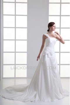 Elegant One-Shoulder Taffeta Sleeveless A-Line Wedding Dresses 2031168