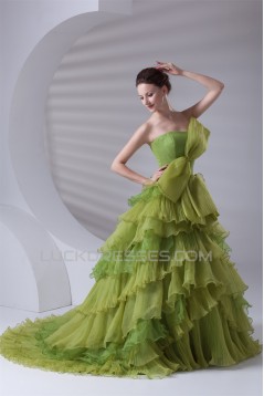 Elegant Satin Organza Ball Gown Sleeveless Strapless Wedding Dresses 2031170