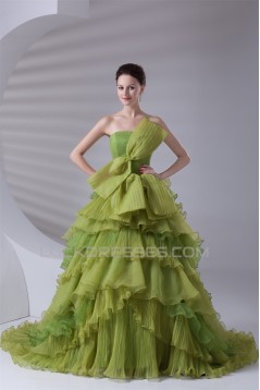 Elegant Satin Organza Ball Gown Sleeveless Strapless Wedding Dresses 2031170