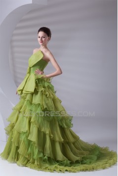 Elegant Satin Organza Ball Gown Sleeveless Strapless Wedding Dresses 2031170