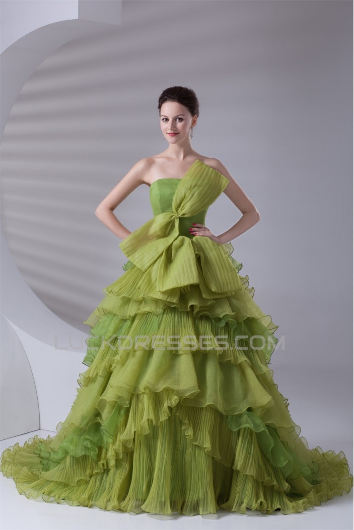 Elegant Satin Organza Ball Gown Sleeveless Strapless Wedding Dresses 2031170