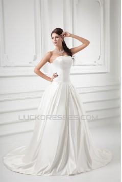 Elegant Sleeveless Strapless Ball Gown Satin Wedding Dresses 2031173