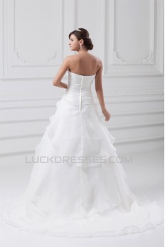 Elegant Strapless Satin Organza Sleeveless A-Line Wedding Dresses 2031174