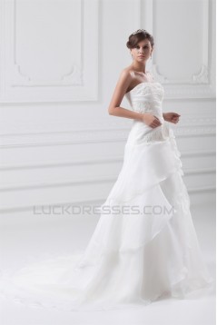 Elegant Strapless Satin Organza Sleeveless A-Line Wedding Dresses 2031174