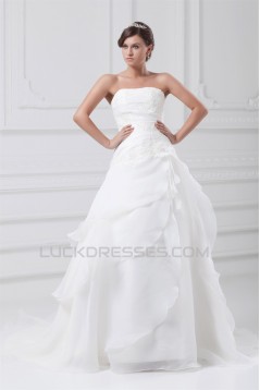 Elegant Strapless Satin Organza Sleeveless A-Line Wedding Dresses 2031174