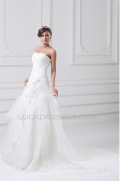 Elegant Strapless Satin Organza Sleeveless A-Line Wedding Dresses 2031174