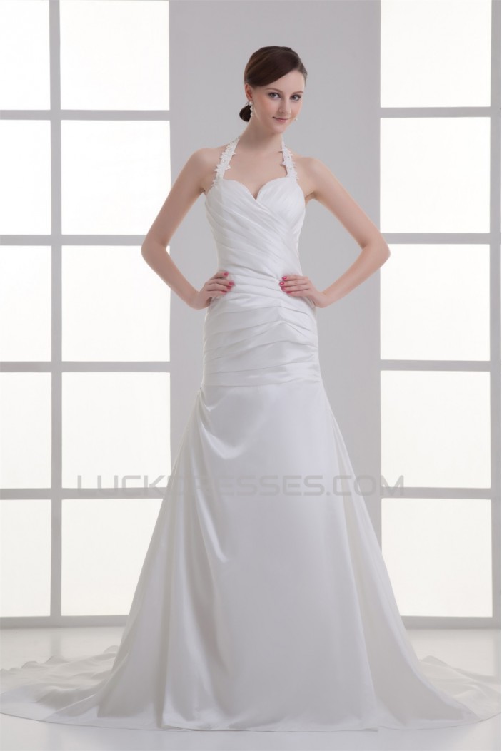 Elegant Taffeta A-Line Sleeveless Halter Wedding Dresses 2031176