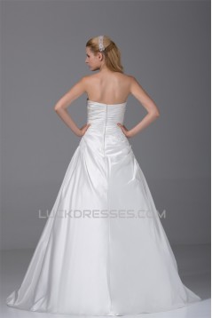 A-Line Strapless Beaded Lace Satin Wedding Dresses 2030118