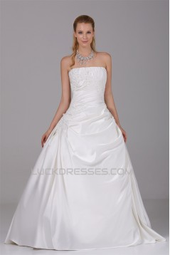 A-Line Strapless Beaded Lace Satin Wedding Dresses 2030118