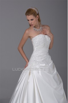 A-Line Strapless Beaded Lace Satin Wedding Dresses 2030118