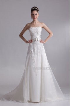 Fantastic Sleeveless Satin Organza A-Line Strapless Wedding Dresses 2031183