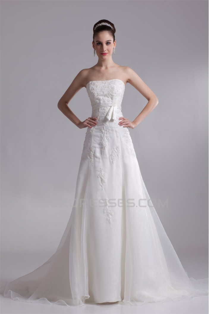 Fantastic Sleeveless Satin Organza A-Line Strapless Wedding Dresses 2031183