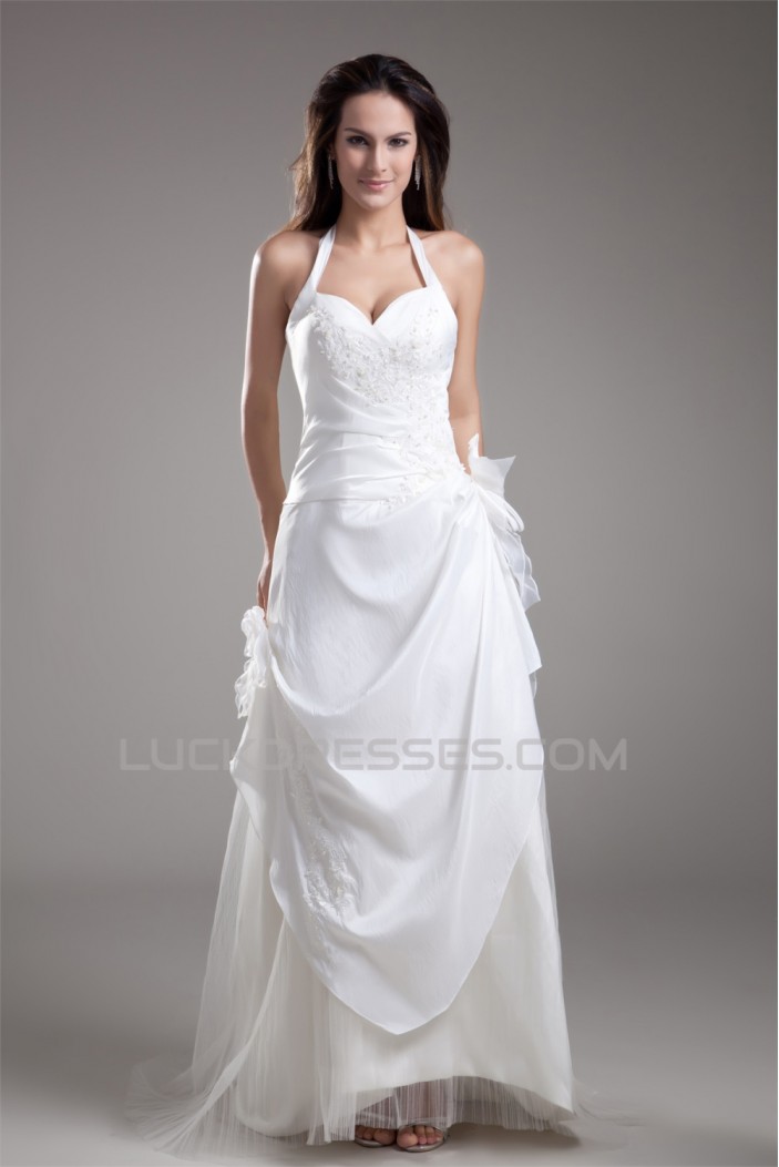 Fantastic Taffeta Sleeveless Sheath/Column Halter Wedding Dresses 2031186