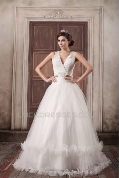 Fantastic V-Neck Princess Satin Fine Netting Wedding Dresses 2031188