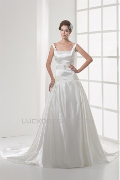 A-Line Square Chapel Train Beaded Wedding Dresses 2030119