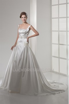 A-Line Square Chapel Train Beaded Wedding Dresses 2030119