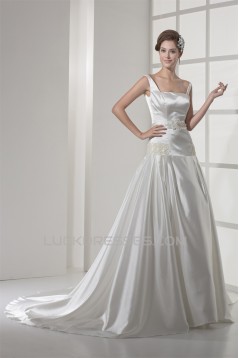 A-Line Square Chapel Train Beaded Wedding Dresses 2030119