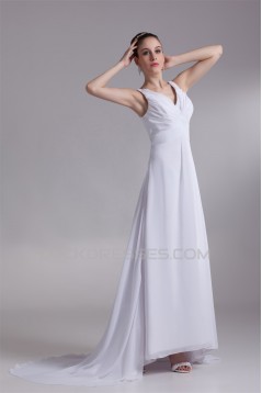 Fantastic V-Neck Sleeveless Chiffon Satin A-Line Wedding Dresses 2031190
