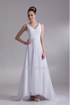 Fantastic V-Neck Sleeveless Chiffon Satin A-Line Wedding Dresses 2031190