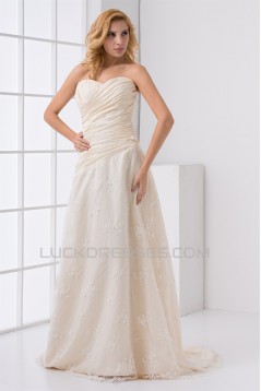 Fashionable Satin Lace Sweetheart A-Line Sleeveless Sweet Wedding Dresses 2031191