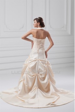 Fashionable Sleeveless Ball Gown Satin Halter Wedding Dresses with Color 2031194