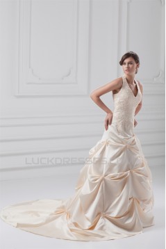 Fashionable Sleeveless Ball Gown Satin Halter Wedding Dresses with Color 2031194