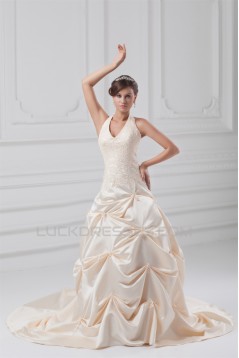 Fashionable Sleeveless Ball Gown Satin Halter Wedding Dresses with Color 2031194