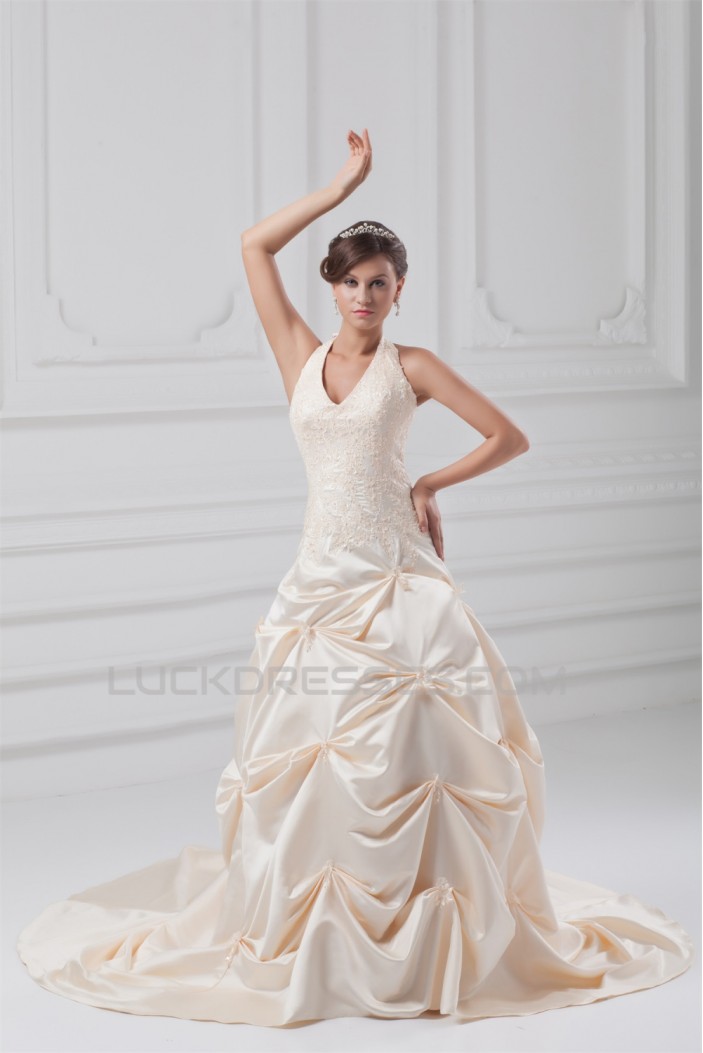 Fashionable Sleeveless Ball Gown Satin Halter Wedding Dresses with Color 2031194