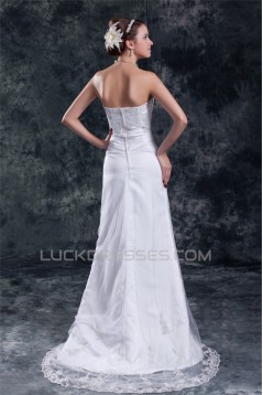 Fashionable Sleeveless Sweetheart Satin Net A-Line Best Wedding Dresses 2031196