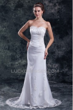 Fashionable Sleeveless Sweetheart Satin Net A-Line Best Wedding Dresses 2031196