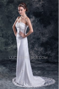 Fashionable Sleeveless Sweetheart Satin Net A-Line Best Wedding Dresses 2031196