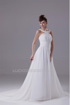 Elegant A-Line Chiffon Silk like Satin Straps Beaded Wedding Dresses 2030120