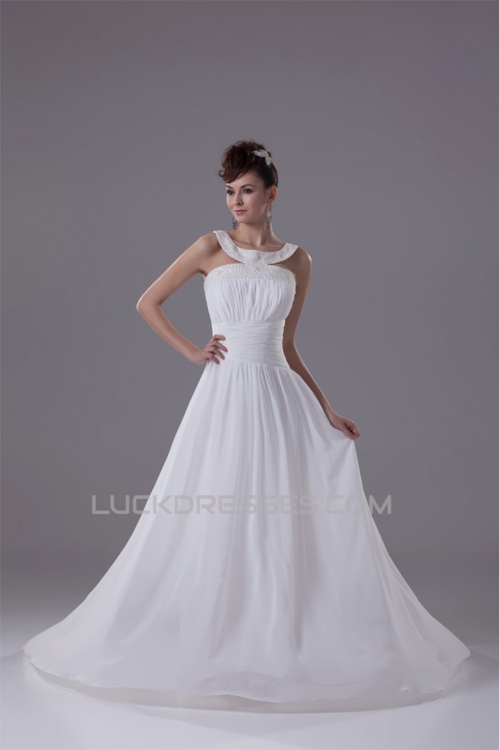 Elegant A-Line Chiffon Silk like Satin Straps Beaded Wedding Dresses 2030120