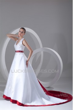 Halter Sleeveless A-Line Satin Best Wedding Dresses 2031203