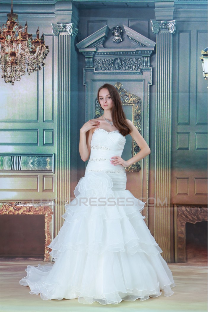 Satin Organza Short Sleeve Mermaid/Trumpet Wedding Dresses 2031206