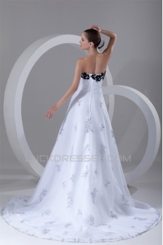 Sleeveless Strapless A-Line Satin Organza Wedding Dresses 2031209