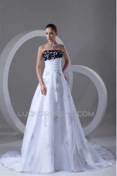 Sleeveless Strapless A-Line Satin Organza Wedding Dresses 2031209