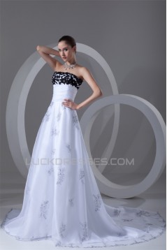 Sleeveless Strapless A-Line Satin Organza Wedding Dresses 2031209