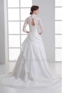 Great Ball Gown 3/4 Length Sleeve Taffeta Lace V-Neck Wedding Dresses 2031212