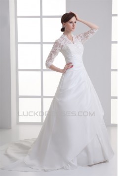 Great Ball Gown 3/4 Length Sleeve Taffeta Lace V-Neck Wedding Dresses 2031212