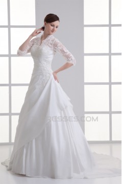 Great Ball Gown 3/4 Length Sleeve Taffeta Lace V-Neck Wedding Dresses 2031212