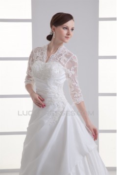 Great Ball Gown 3/4 Length Sleeve Taffeta Lace V-Neck Wedding Dresses 2031212