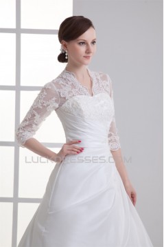 Great Ball Gown 3/4 Length Sleeve Taffeta Lace V-Neck Wedding Dresses 2031212