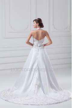 Great Satin A-Line Halter Sleeveless Wedding Dresses 2031215