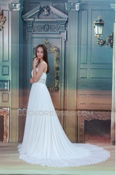 Great Sleeveless Chiffon Satin One-Shoulder A-Line Beaded Wedding Dresses 2031217