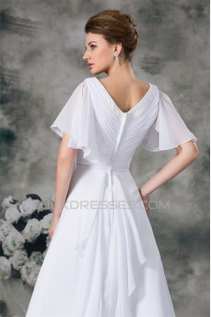 Half Elbow Sleeve A-Line V-Neck Chiffon Satin Beaded Wedding Dresses 2031218